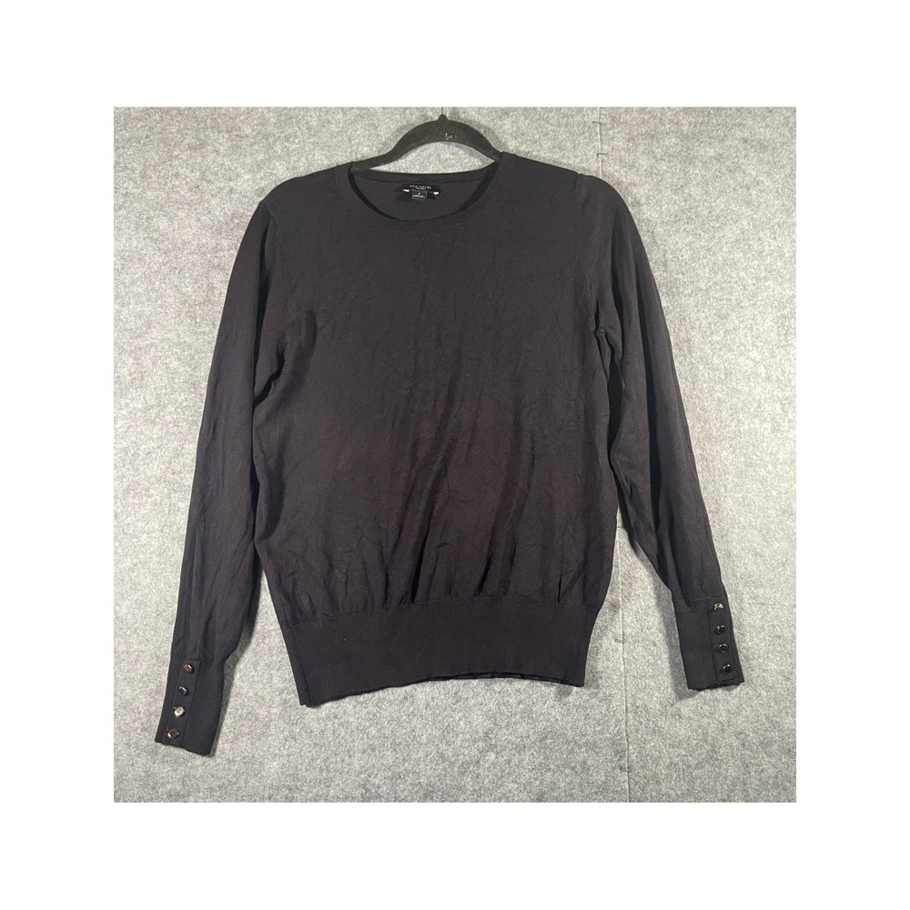 Ann Taylor Factory Womens Black Crew Neck Button Cuff Sweater Medium RN77379